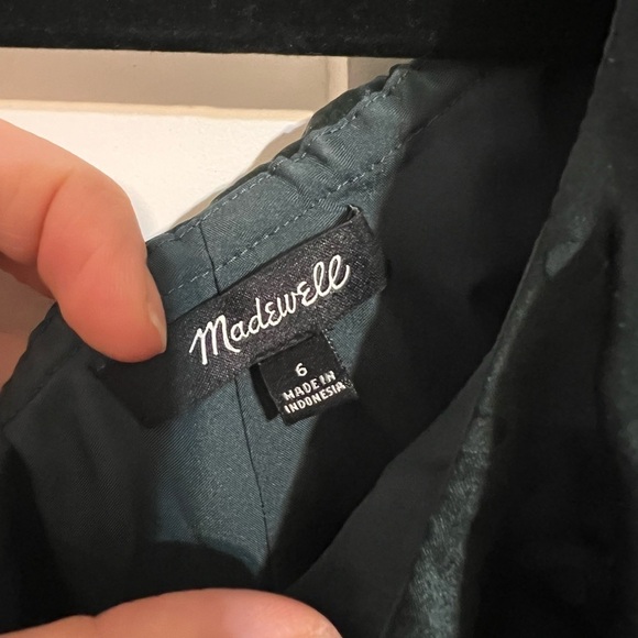 Madewell Women’s Forest Green Silk One-Shoulder Dress Size 6 - Picture 7 of 8